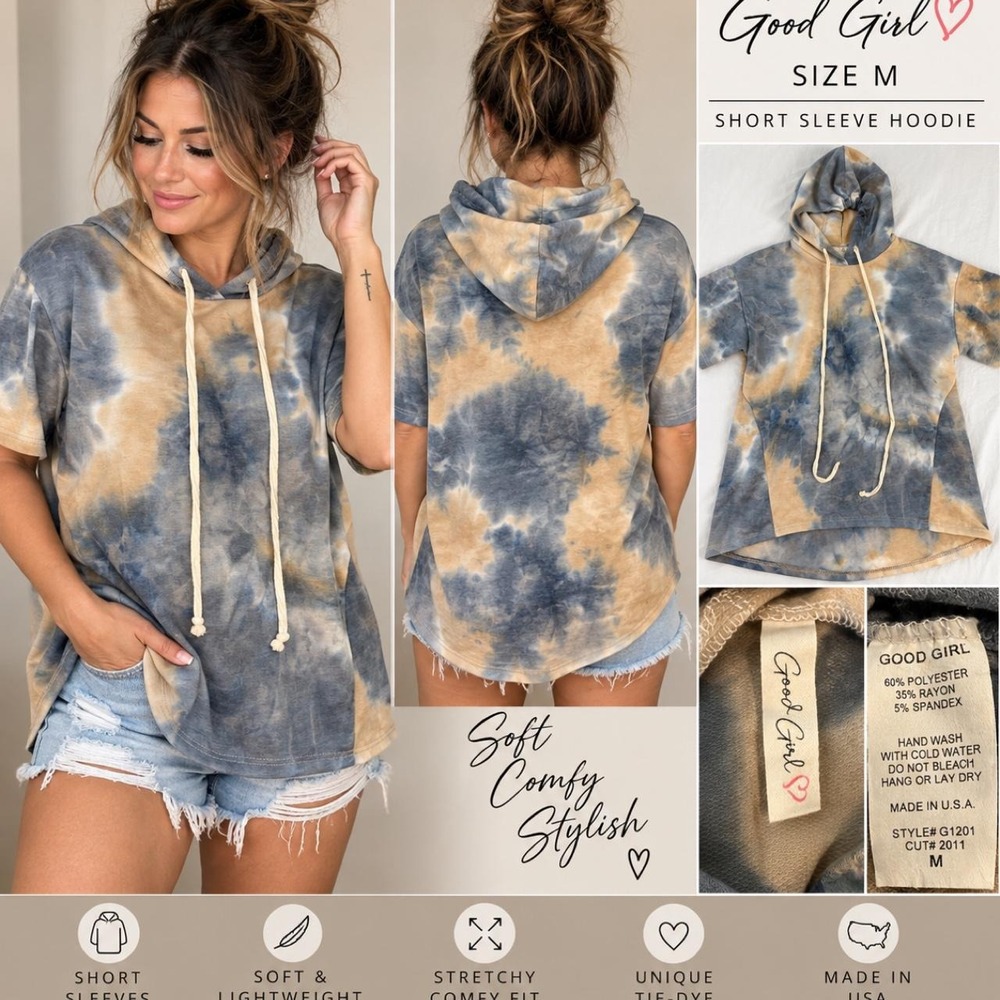 Good Girl Tie-Dye Short Sleeve Hoodie – Size Medium